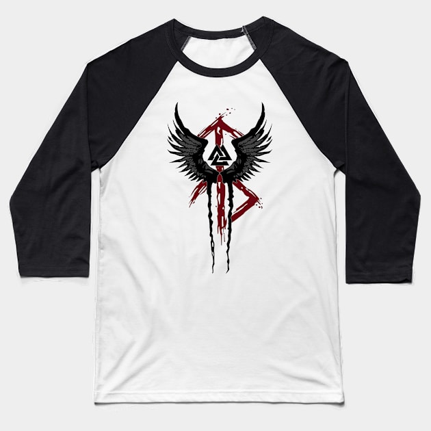 Valkyrie Symbol Valknut Odin Wings Vikings Asgard Valhalla Baseball T-Shirt by Dojaja